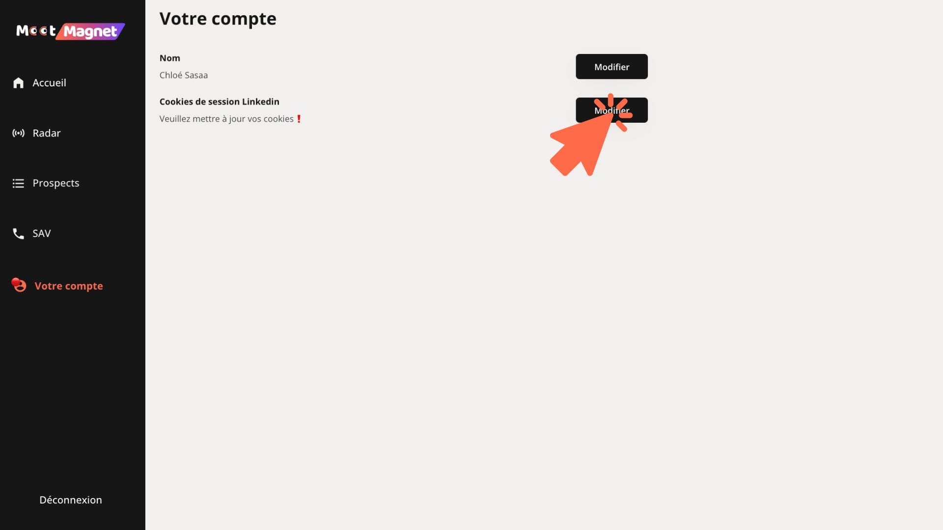 Mettre à jour ses cookies LinkedIn sur MeetMagnet