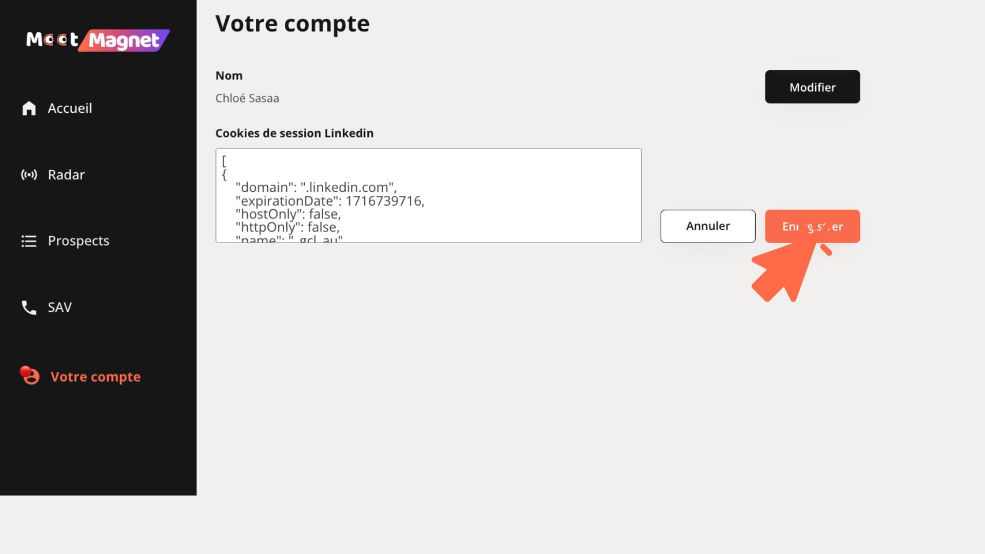 Mettre à jour ses cookies LinkedIn sur MeetMagnet